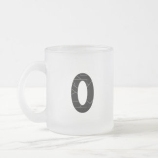 The number zero (0) in black frosted glass coffee mug