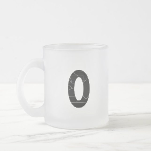 The number zero (0) in black frosted glass coffee mug (Left)