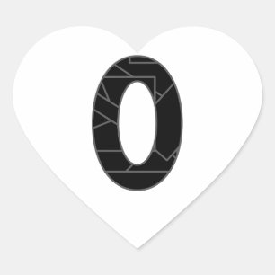 The number zero (0) in black heart sticker