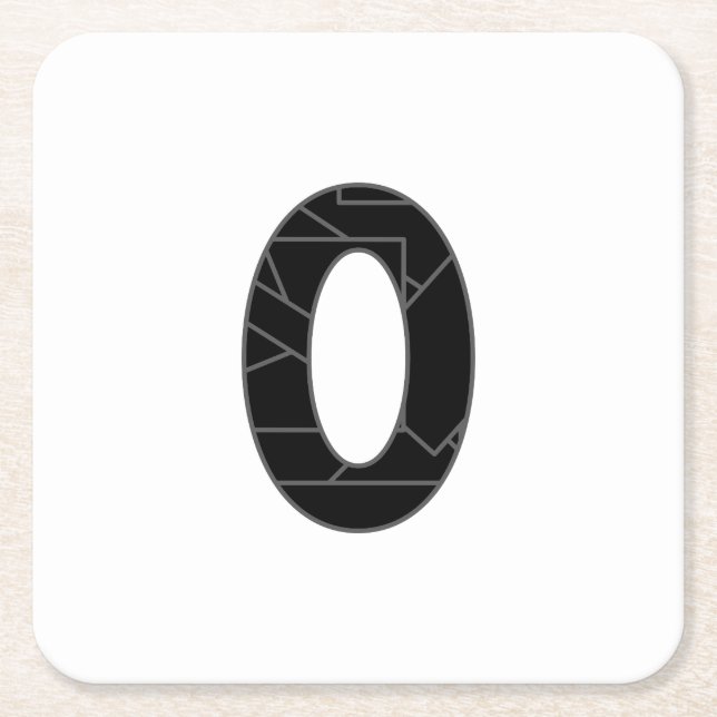 The number zero (0) in black square paper coaster (Front)