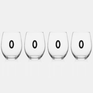 The number zero (0) in black stemless wine glass