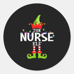 The Nurse Elf Christmas Matching Pajamas  Classic Round Sticker