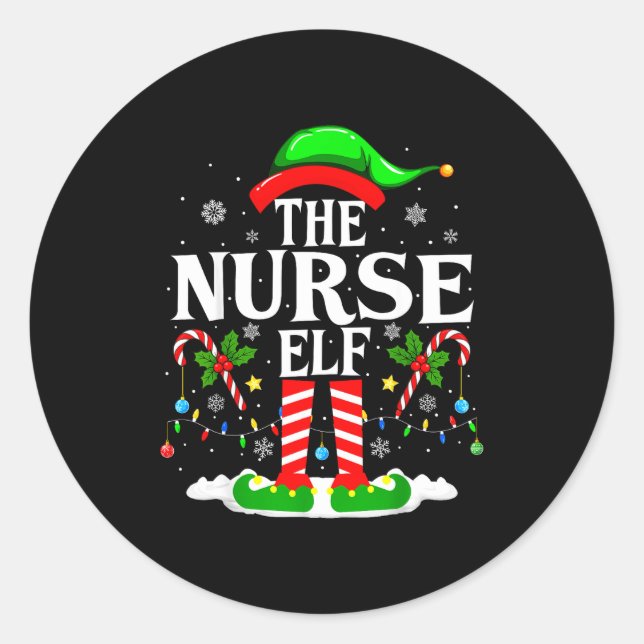 The Nurse Elf Christmas Nursing Funny Rn Christmas Classic Round Sticker (Front)