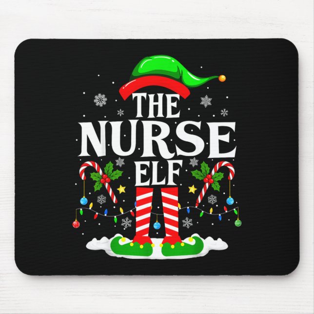 The Nurse Elf Christmas Nursing Funny Rn Christmas Mouse Mat (Front)