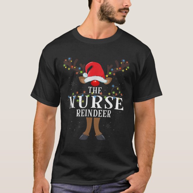 The Nurse Reindeer Christmas Holiday Pajama  T-Shirt (Front)