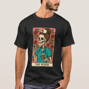 The Nurse Skeleton Tarot Card Funny Retro Hallowee T-Shirt