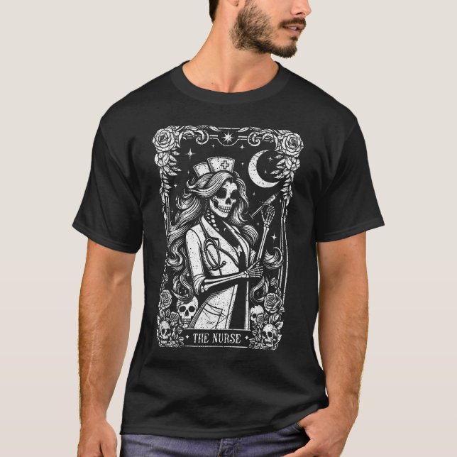 The Nurse Skeleton Tarot Card Nursing Nurse Rn  T-Shirt (Front)