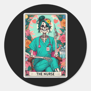 The Nurse Tarot Card Funny Skeleton Nurse Witchy M Classic Round Sticker