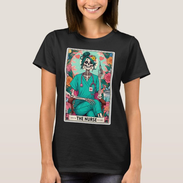 The Nurse Tarot Card Funny Skeleton Nurse Witchy M T-Shirt (Front)