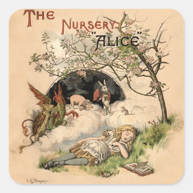 The Nursery Alice 1890 Vintage Wonderland Cover Square Sticker (Front)