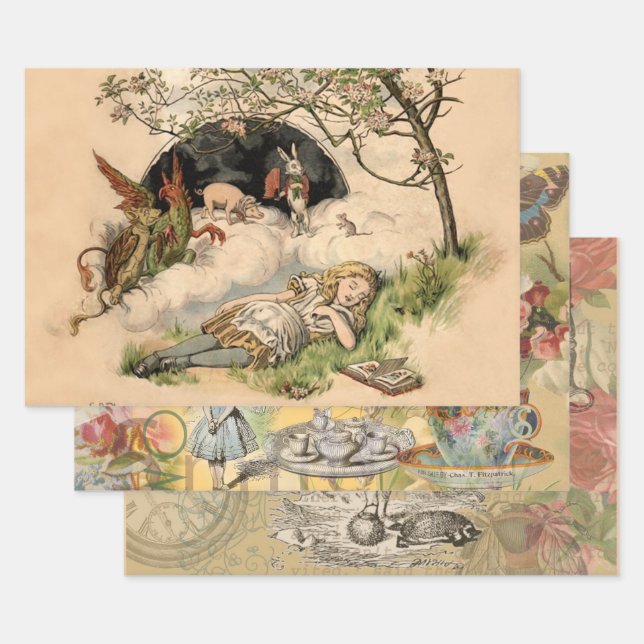 The Nursery Alice 1890 Vintage Wonderland Cover Wrapping Paper Sheet (Set)