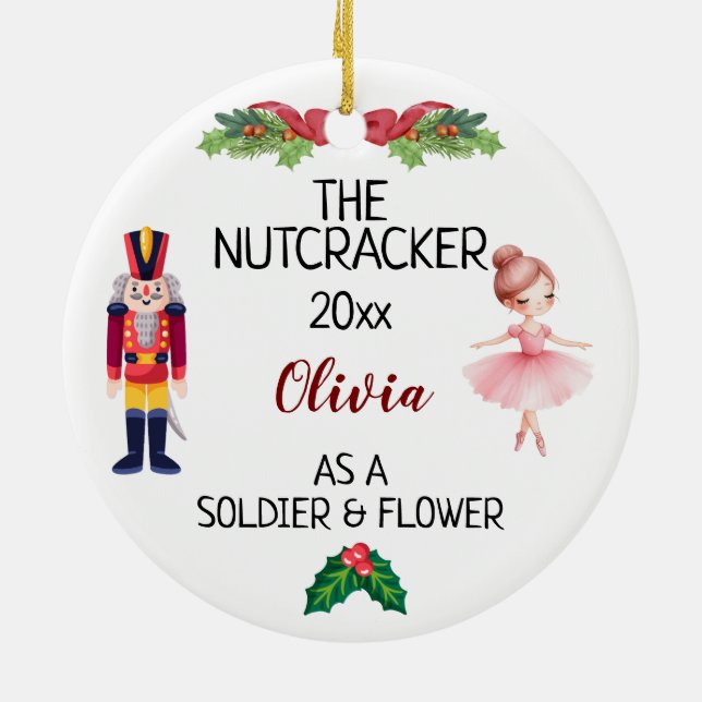 THE Nutcracker & Ballerina With Custom Name & Text Ceramic Tree Decoration (Back)