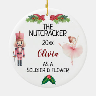 The Nutcracker & Ballerina With Custom Name & Text Ceramic Tree Decoration