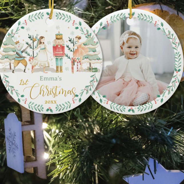The Nutcracker Ballet Baby 1st Christmas Photo Ceramic Tree Decoration (Creator Uploaded)