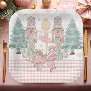 The Nutcracker Ballet Pastel Blush Pink Christmas Paper Plate