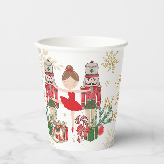 The Nutcracker Ballet Red Green Gold Christmas Paper Cups (Front)