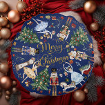 The Nutcracker Ballet Vintage Merry Christmas Gift Round Cushion<br><div class="desc">Bring the charm of the Nutcracker Ballet into your holiday decor with this beautiful round throw pillow! Adorned with vintage illustrations of Nutcracker soldiers, the Mouse King, Sugarplum Fairies, Clara, and festive holiday scenes and a Merry Christmas wish in the centre, it captures the magic of Christmas in every detail....</div>