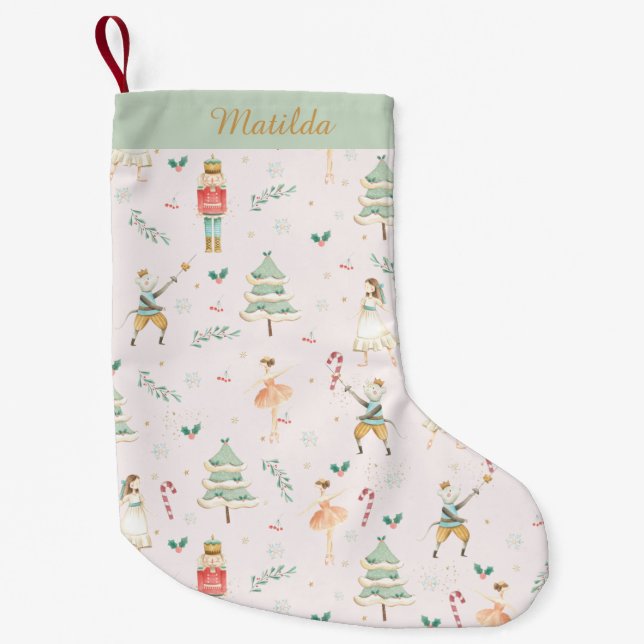 The Nutcracker Christmas Ballet Sweet Pink Mint  Small Christmas Stocking (Front)