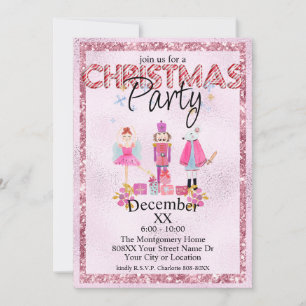 The Nutcracker Christmas Watercolor Pink Glitter Invitation
