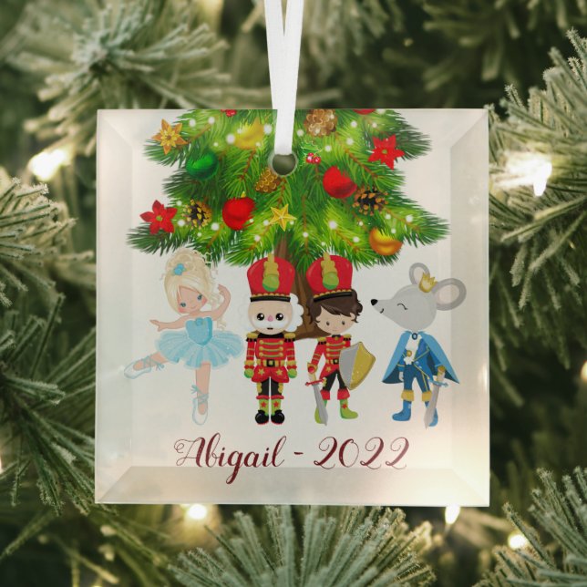 The Nutcracker, Clara, Soldier and Mouse King Glass Tree Decoration (Insitu)