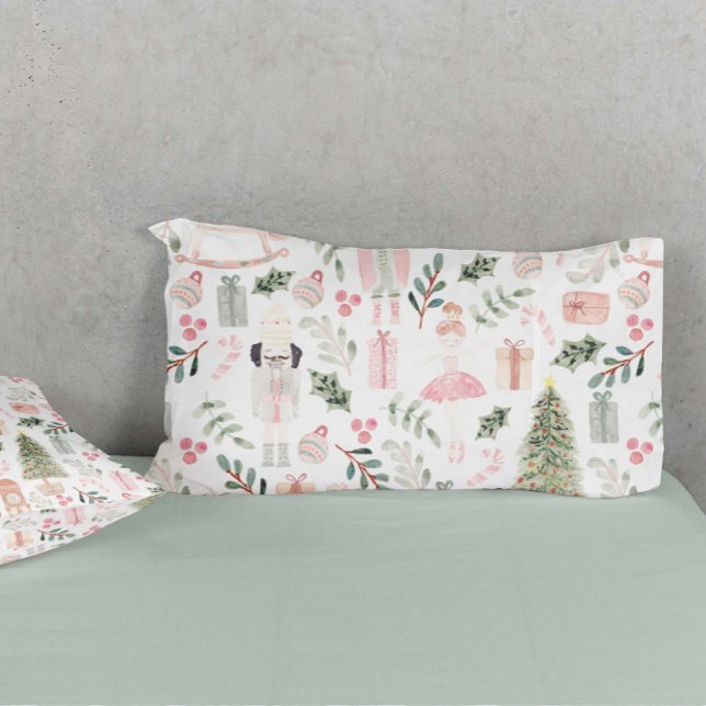 The Nutcracker Holiday Watercolor Pillowcase (matching pillows for nutcracker design)