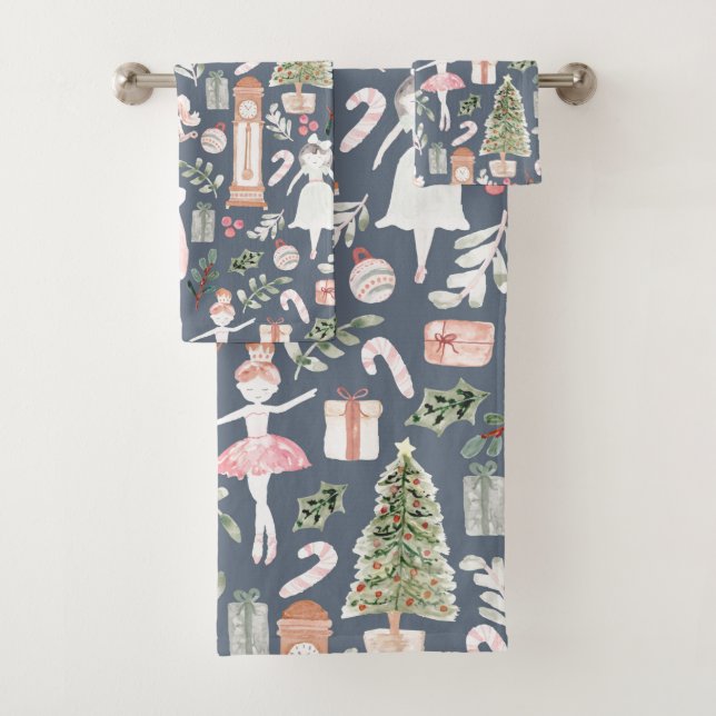 The Nutcracker modern watercolor Bath Towel Set (Insitu)