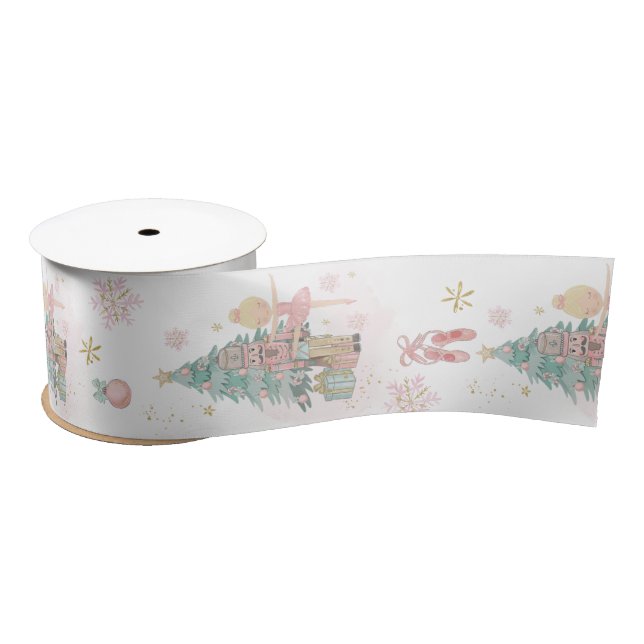 The Nutcracker Pastel Pink Mint Christmas Ballet Satin Ribbon (Spool)