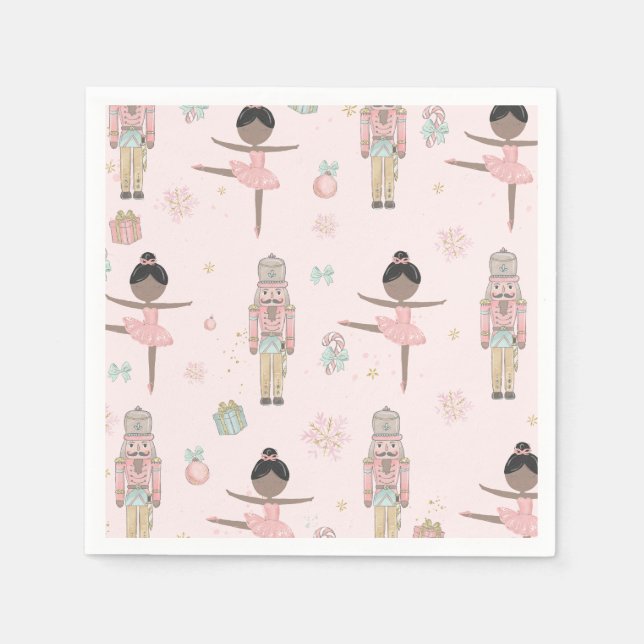 The Nutcracker Pink Christmas Ballet 1st Birthday Napkin (Front)
