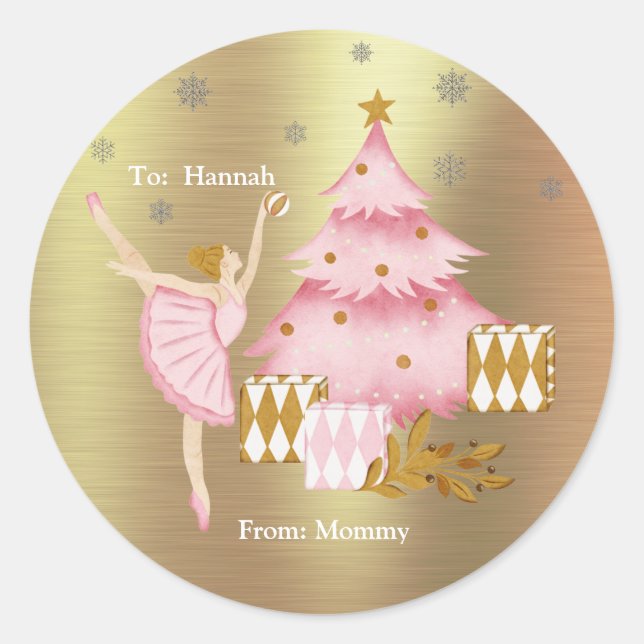 The Nutcracker Suite Dancer and Christmas Tree Classic Round Sticker (Front)