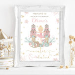 The Nutcracker Winter Onederland 1st Birthday  Poster<br><div class="desc">Personalise this sweet pink winter onederland first birthday party welcome sign poster easily and quickly, simply press the customise it button to further re-arrange and format the style and placement of the text.  Featuring whimsical characters from the Nutcracker in sweet pastel colours. Perfect for your little snowflake's first birthday! Matching...</div>