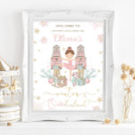 The Nutcracker Winter Onederland 1st Birthday  Poster<br><div class="desc">Personalise this sweet pink winter onederland first birthday party welcome sign poster easily and quickly, simply press the customise it button to further re-arrange and format the style and placement of the text.  Featuring whimsical characters from the Nutcracker in sweet pastel colours. Perfect for your little snowflake's first birthday! Matching...</div>