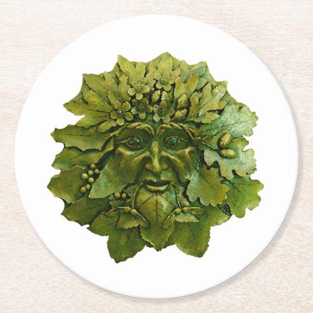 The Oak King | The Green Man Round Paper Coaster (Front)