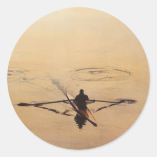 "The Oarsman" Kayaker Boat Watercolor Classic Round Sticker