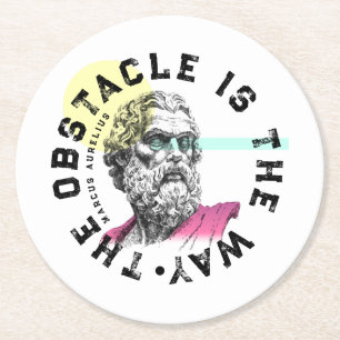 The Obstacle Is The Way – Marcus Aurelius Quote Round Paper Coaster