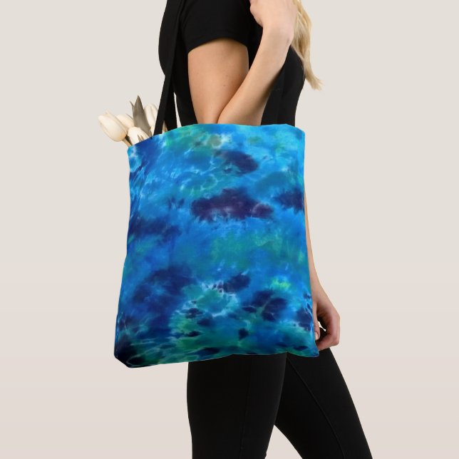 The Ocean Blues - Boho Tie-dyed Folk Art Tote Bag (Close Up)