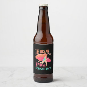 The Ocean Calls Surfer Beer Bottle Label