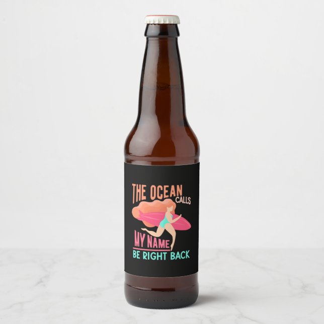 The Ocean Calls Surfer Beer Bottle Label (Front)