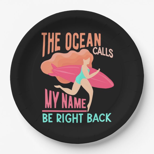 The Ocean Calls Surfer Paper Plate (Front)