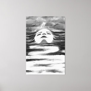 The Ocean Face - Black & White - Drawing Abstract  Canvas Print