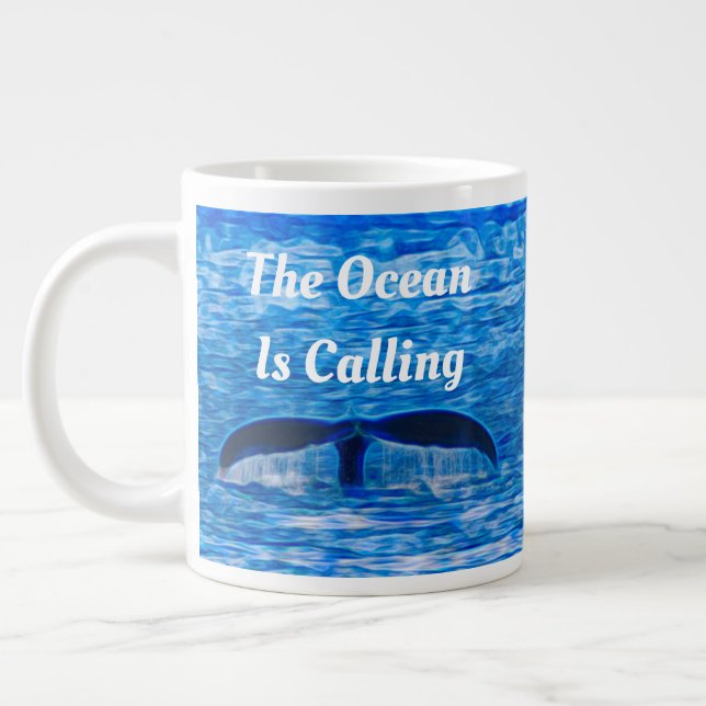The Ocean is Calling I Must Go Whale Tail  Large Coffee Mug (Left)