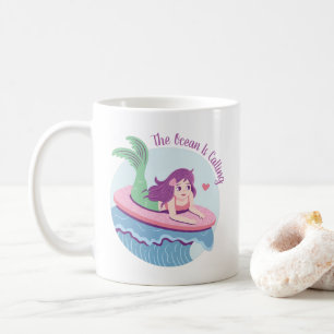 The Ocean Is Calling Mermaid Surfing On Surfboard Coffee Mug