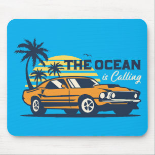 The Ocean is Calling, Summer, Surf & Muscle Cars Mouse Mat