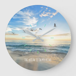 The Ocean is in my Veins Customisable Beach Sea Large Clock