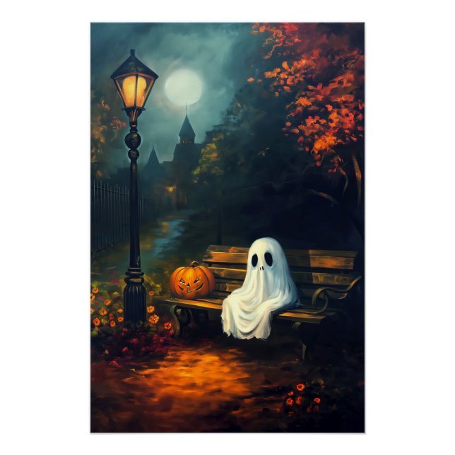 The October Companion | Spooky Ghost & Pumpkin Poster (Front)