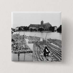 The Oder at Breslau  Poland, c.1910 15 Cm Square Badge