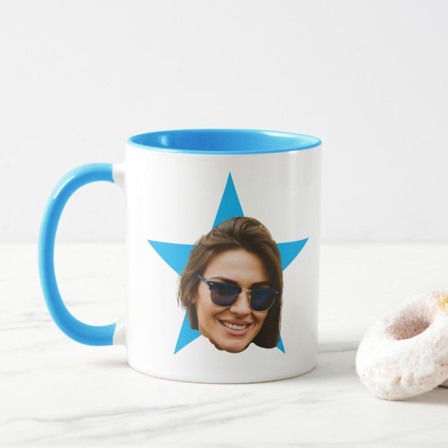 The Office TV Show Mug, Blue Star Face Mug (With Donut)