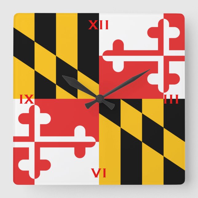 The official flag of the state of Maryland Square Wall Clock (Front)