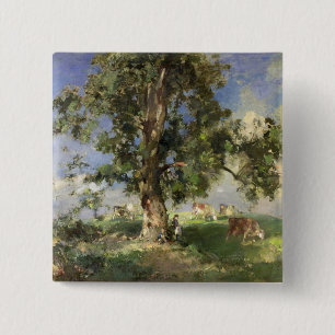 The Old Ash Tree (oil on canvas) 15 Cm Square Badge