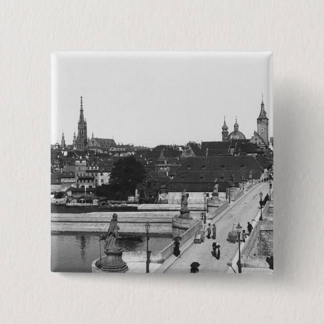 The old bridge over the River Main 15 Cm Square Badge (Front)