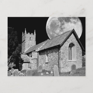 The old church and moon postcard